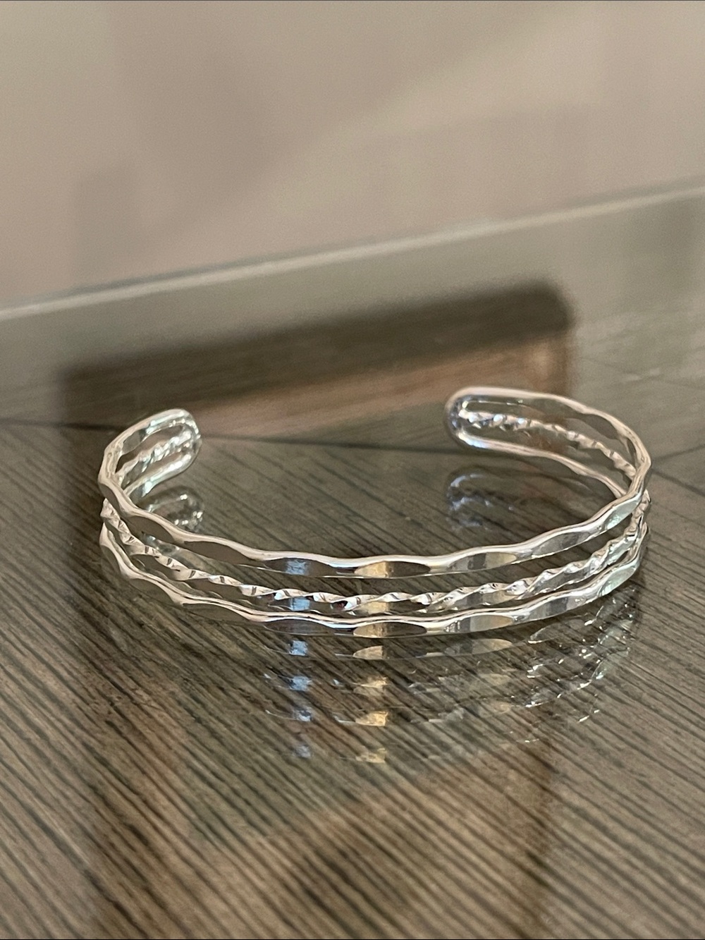 Vintage style Silver-tone Triple Strand Textured - Hammered Open Cuff Bracelet